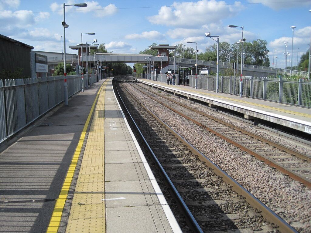 Coleshill Parkway railway station, Warwickshire The original station here was opened in 1842 by the Birmingham and Derby Junction Railway, and closed in 1968. Throughout its life it was known by various combinations of Coleshill and Forge Mills. It was rebuilt and reopened on the same site in 2007, this time known as Coleshill Parkway. View west towards Water Orton and Birmingham.
