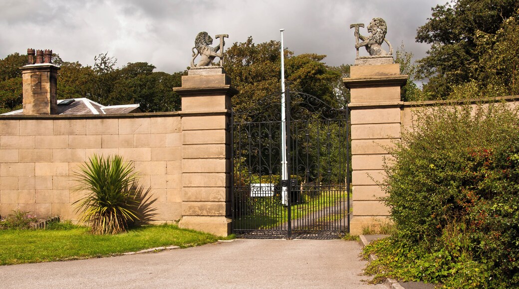Photograph of the gates at the southern entrance to Crosby Hall, Merseyside
