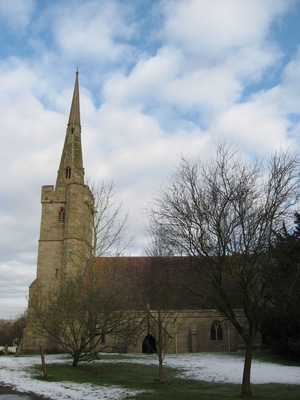 Holy Trinity parish church, Belbroughton, Worcestershire, seen from the south in snow
