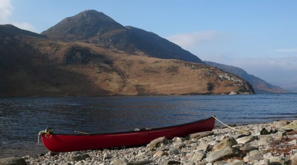Loch Luichart and 506m top The East shore of Loch Luichart gives fine views of the shapely 506m top of Sgurr Marcasaidh.