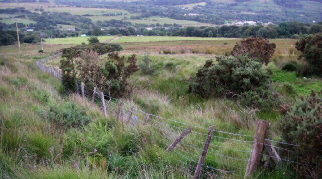 View from Twyn Eithinog towards Hirfynydd A wet piece of ground, particularly after a couple of weeks of rain.