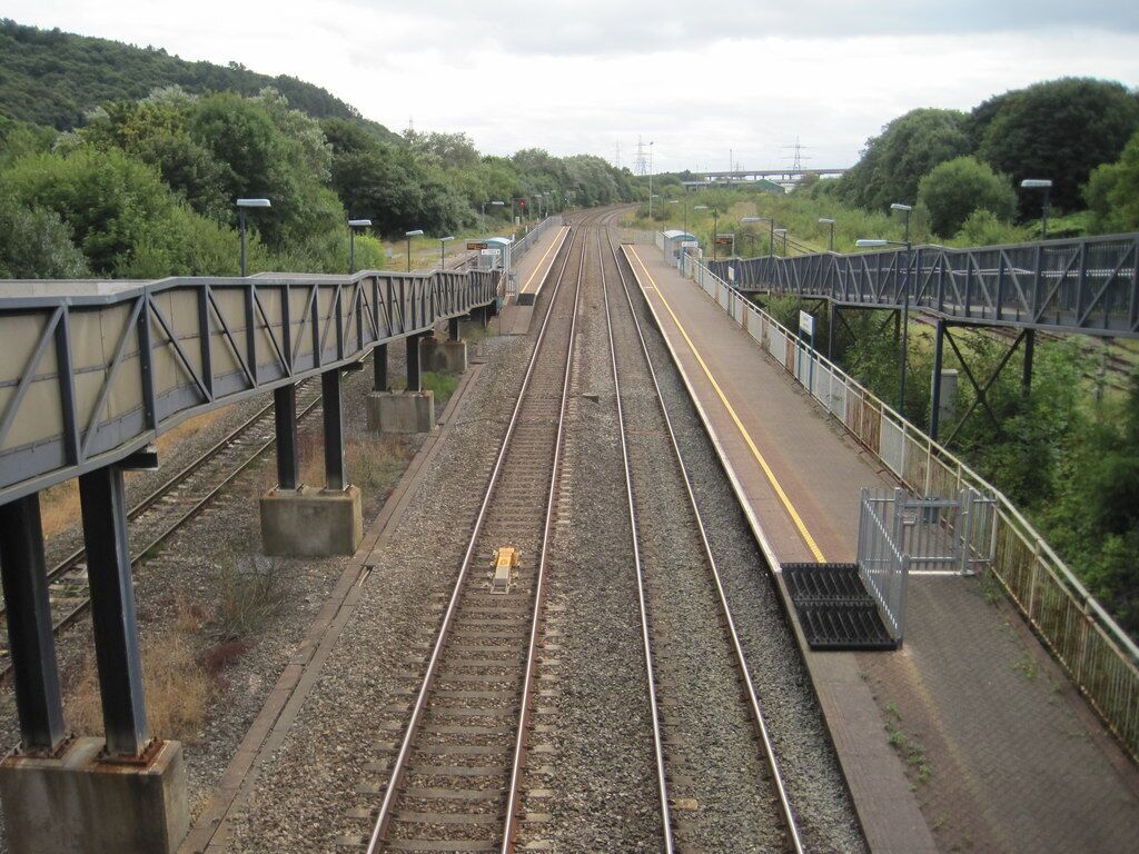 Briton Ferry railway station Opened in 1935 by the Great Western Railway on the line from Cardiff to Swansea, this station replaced an earlier one about 500m to the south. It closed in 1964, but was rebuilt and reopened by British Rail in 1994. View south towards Baglan and Cardiff. The left hand (Cardiff-bound) platform is roughly on the site of the 1935 station (see Link), the right hand one is slightly further north.