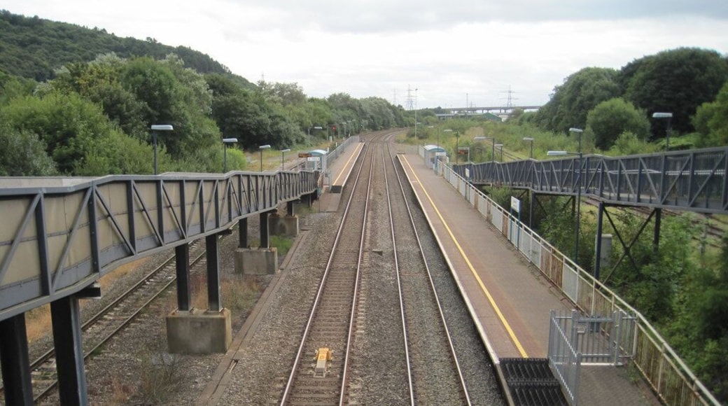 Briton Ferry railway station Opened in 1935 by the Great Western Railway on the line from Cardiff to Swansea, this station replaced an earlier one about 500m to the south. It closed in 1964, but was rebuilt and reopened by British Rail in 1994. View south towards Baglan and Cardiff. The left hand (Cardiff-bound) platform is roughly on the site of the 1935 station (see Link), the right hand one is slightly further north.