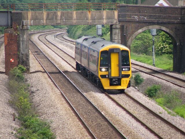 South Wales Mainline Class 158 heading west on the South Wales Mainline passing through Undy.