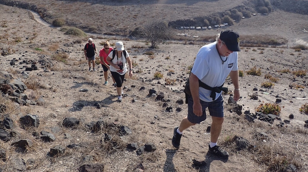 #Greatoutdoors hiking on Thera to Black Beach. Afterwards we were rewarded with a Greek cooking class and homemade wine