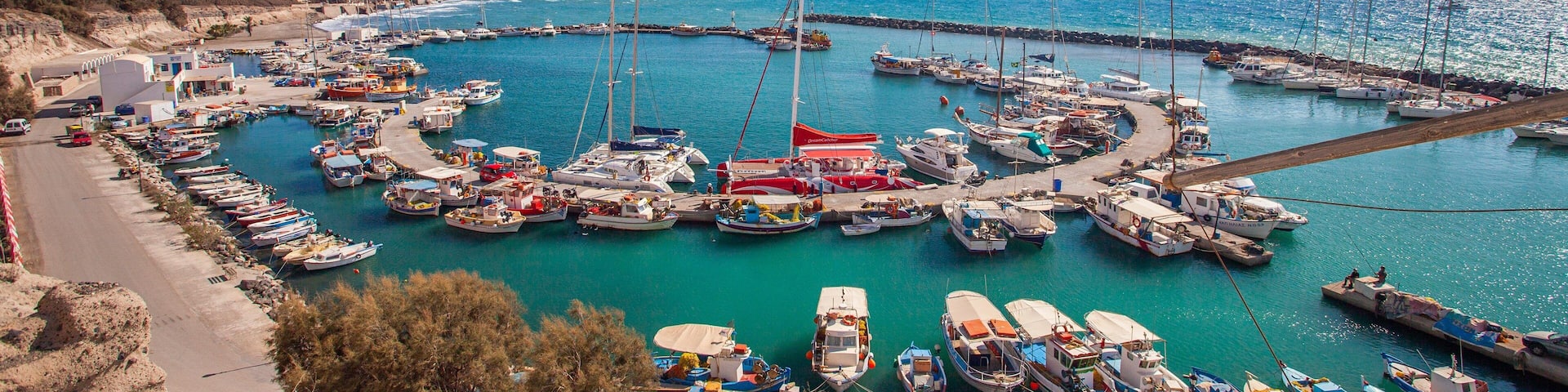 Santorini showing general coastal views and a bay or harbor