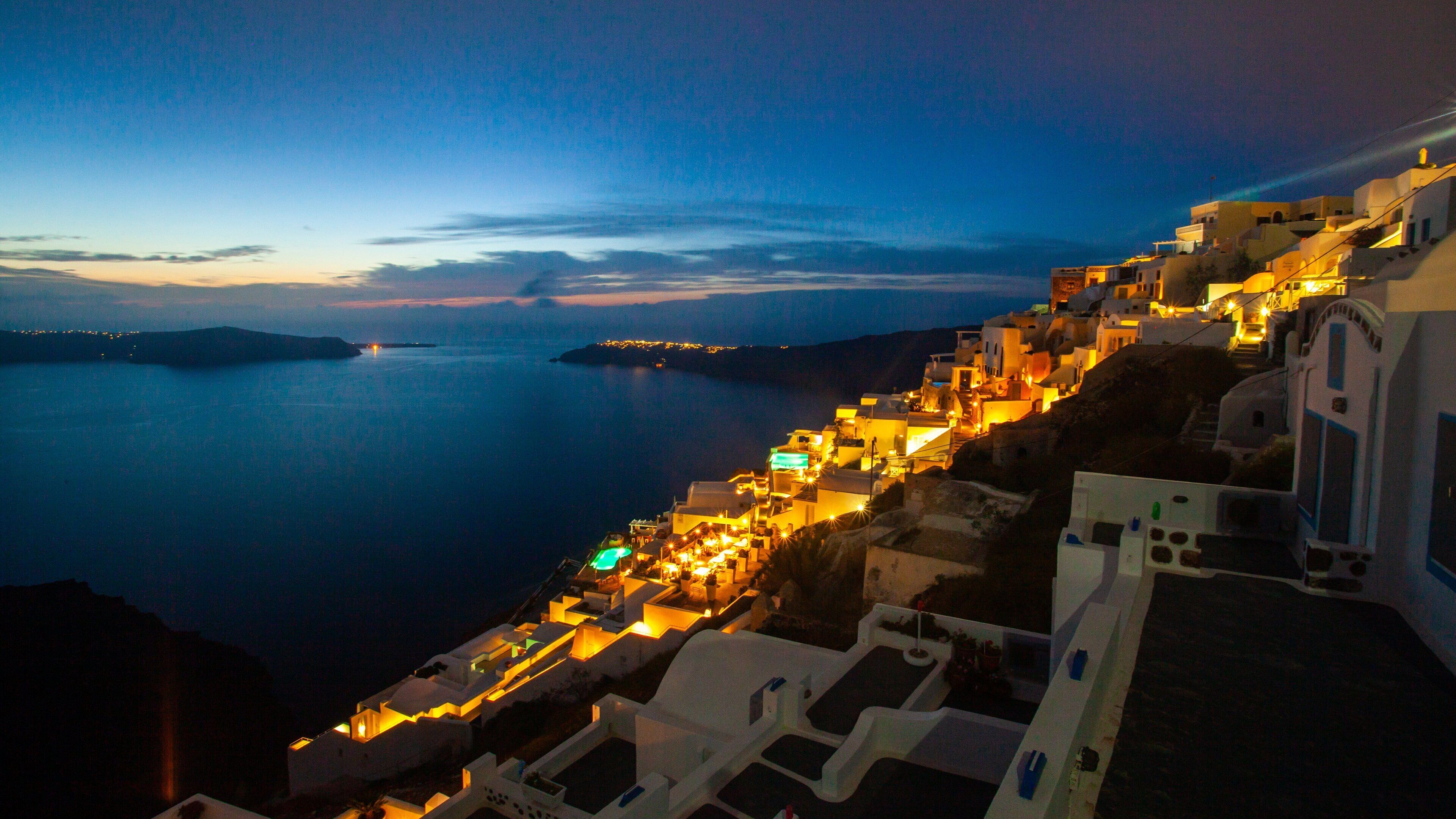 Greece featuring general coastal views, night scenes and a sunset