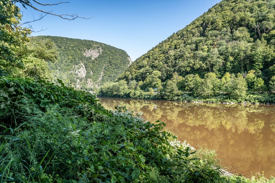 Delaware Water Gap is a water gap between New Jersey and Pennsylvania where the Delaware River cuts through a large ridge of the Appalachian Mountains. Delaware Water Gap National Recreation Area.