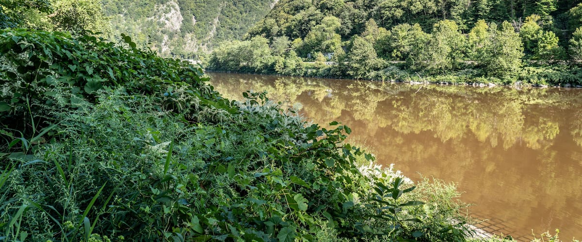 Delaware Water Gap is a water gap between New Jersey and Pennsylvania where the Delaware River cuts through a large ridge of the Appalachian Mountains. Delaware Water Gap National Recreation Area.