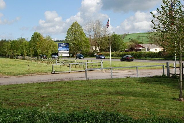 Showground entrance This shot shows one of several entrances,to the Bath and West Showground.Near Shepton Mallet.The main road running past is the A371.