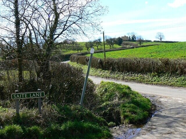 Portsway Lane from Saite Lane, south of Batcombe Hardly any traffic about along these narrow country lanes. Portsway Lane heads off up the hill away from the viewpoint. Rather oddly Saite Lane appears as Seat Lane on the 1:25K maps.