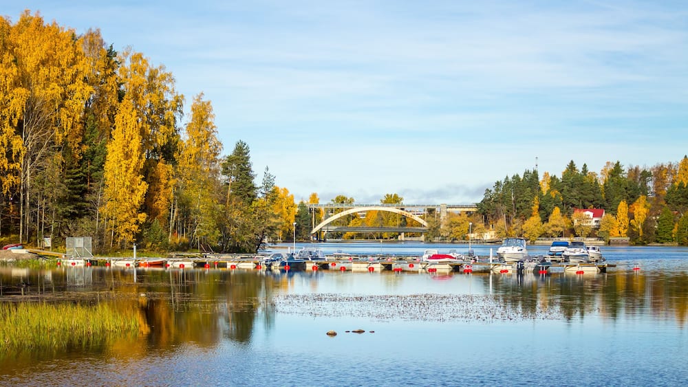 Boats docked in a beautiful lake view