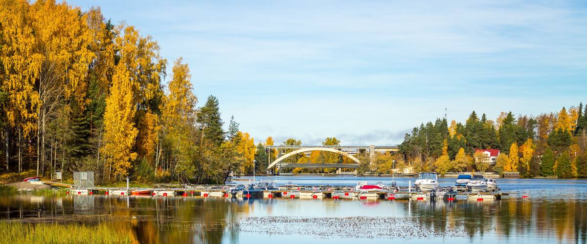 Boats docked in a beautiful lake view