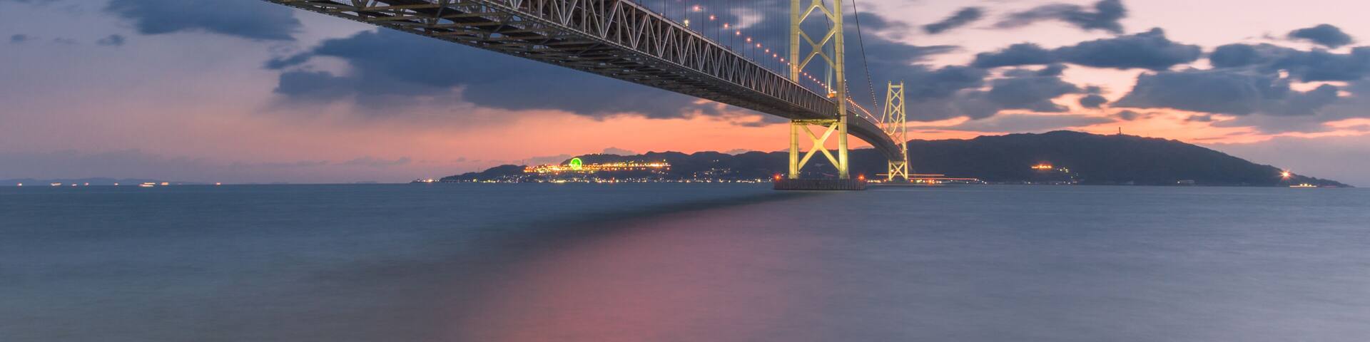 Akashi Kaikyo Bridge or Pearl Bridge is the world's largest suspension bridge, the largest island in the Seto Inland Sea. The Bridge is communication from Awaji Island to Kobe, Japan.