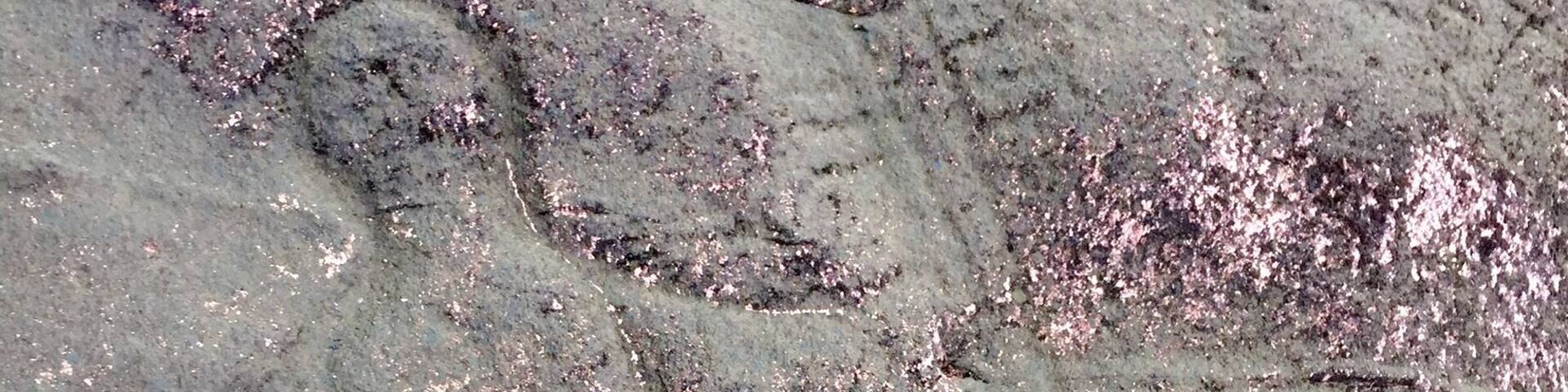 A series of stone carvings depicting warriors, weapons, whales, hands and other images in a basalt outcropping. The origins of the rock itself and the carvings are the stuff of legends in Pohnpei. #archeology