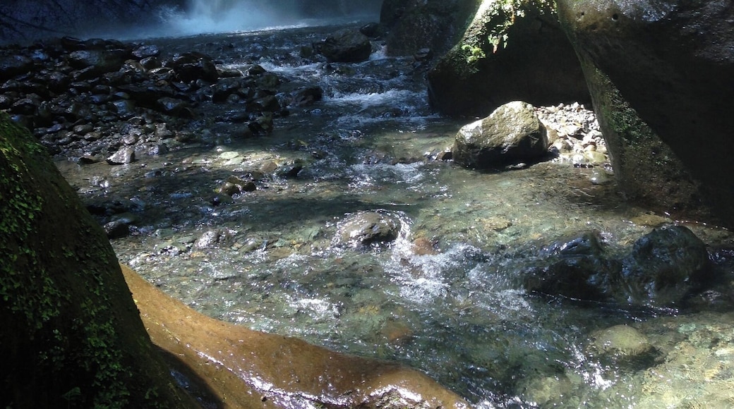 If your up for a muddy three hour hike up a mountain you will be rewarded with an isolated cove hiding a spectacular waterfall.
