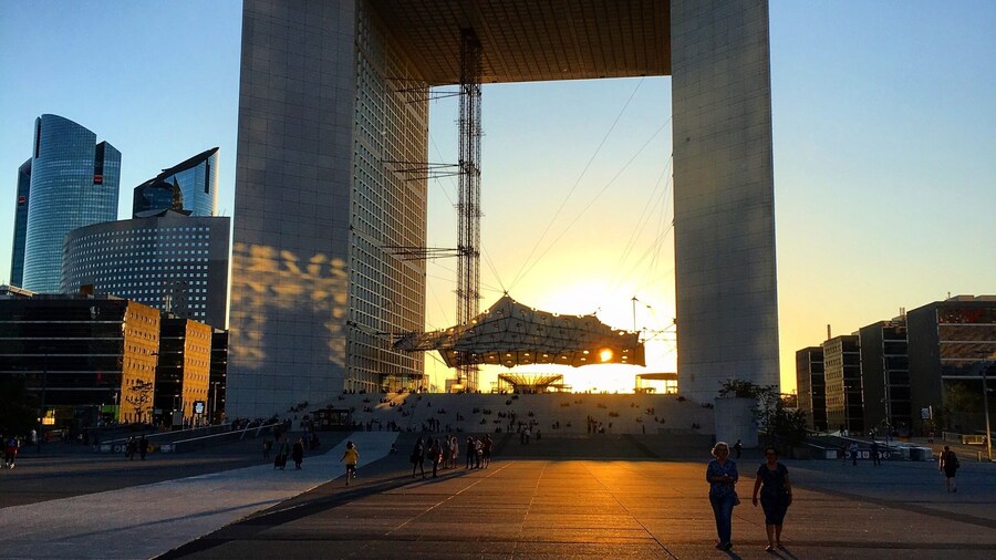 You can see the Grand Arch of La Défense towering over the business district from the Arc De Triomphe #grandarch #ladefense #businessdistrict #manmade #paris #france #lifeatexpedia