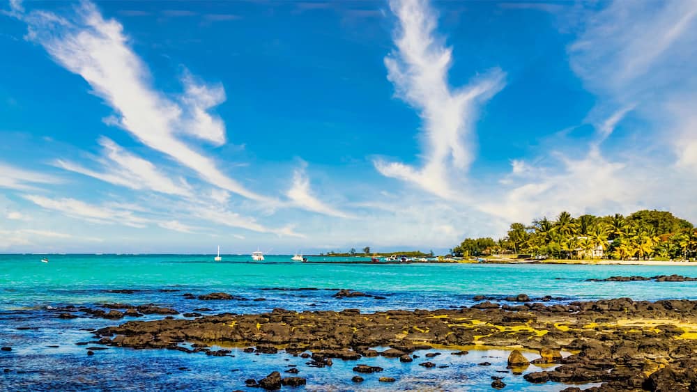 Panoramic view of a seascape at Mahebourg in the south east of the island of Mauritius, Indian Ocean
