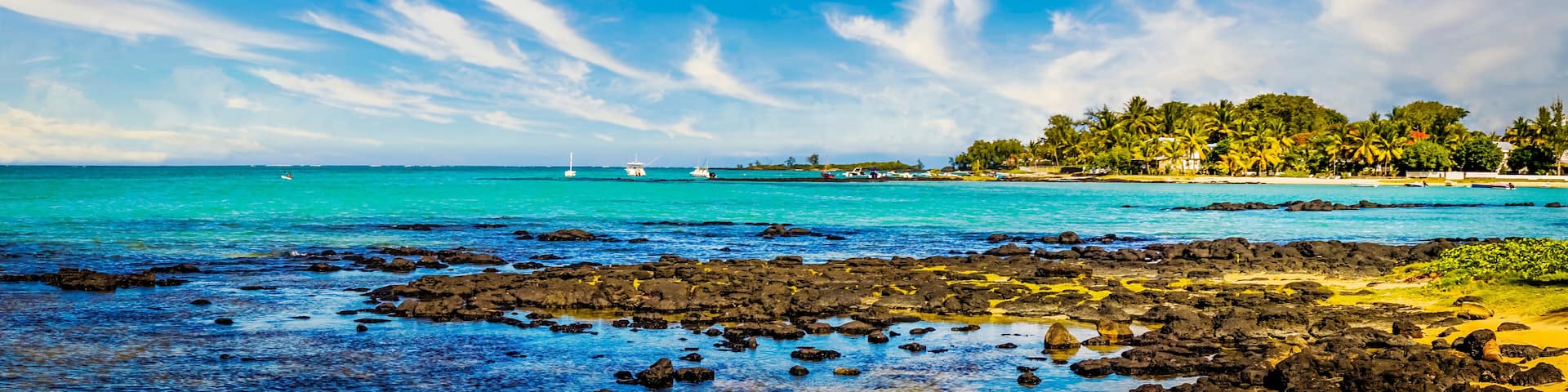 Panoramic view of a seascape at Mahebourg in the south east of the island of Mauritius, Indian Ocean