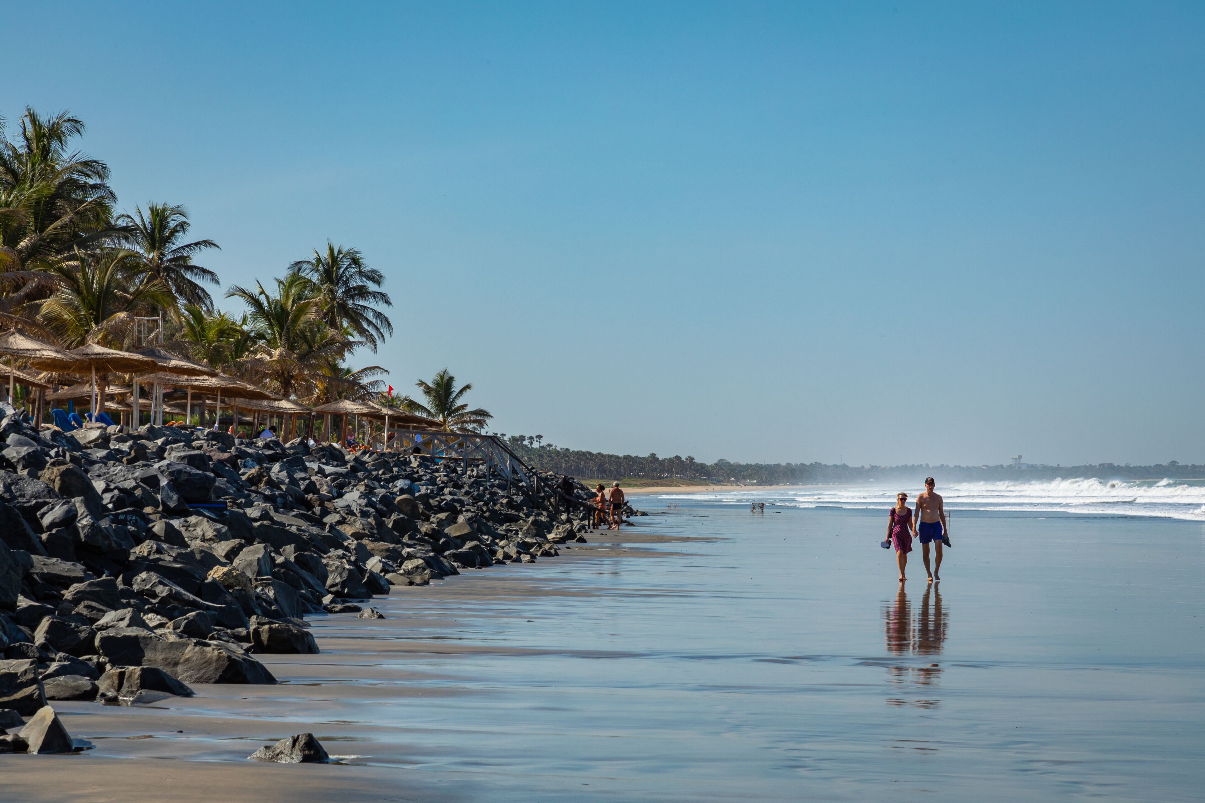 SERREKUNDA, THE GAMBIA - NOVEMBER 22, 2019: Beach near the Senegambia hotel strip in the Gambia, West Africa.