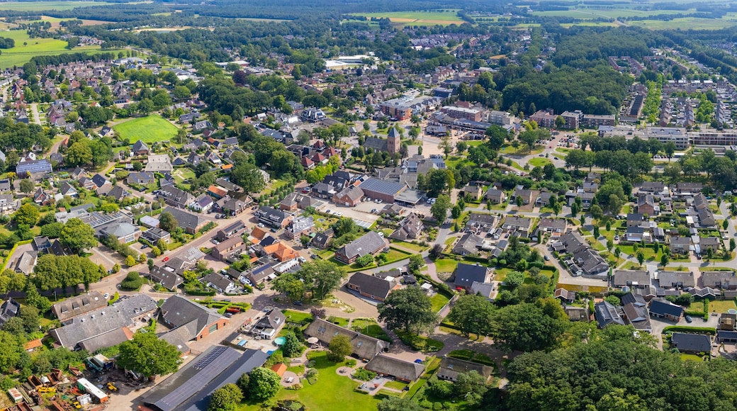 An panorama Aerial view of the old town of the city Borger in the Netherlands on a sunny day in summer.