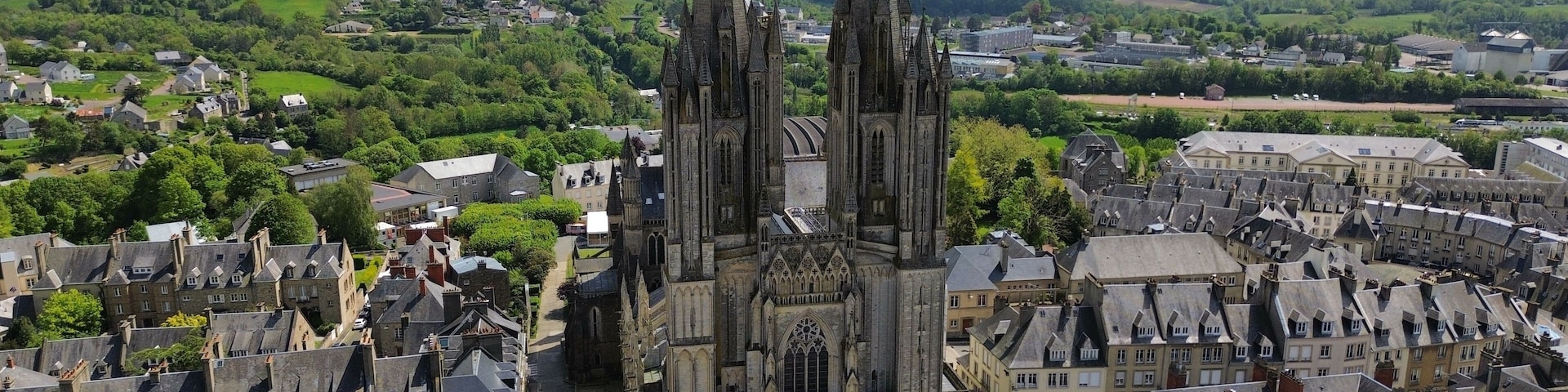 drone photo Coutances cathedral France Europe