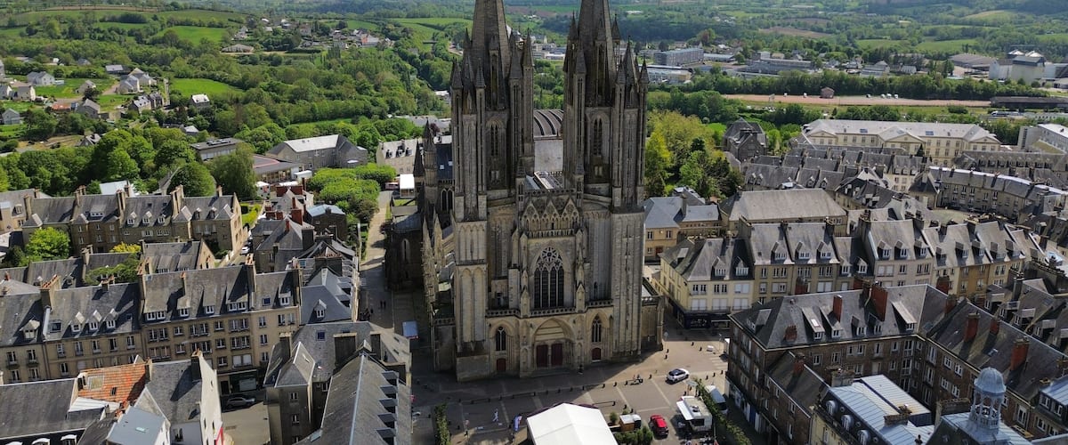 drone photo Coutances cathedral France Europe
