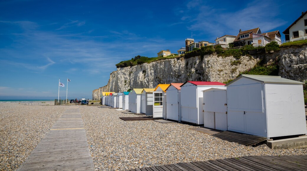 Criel sur Mer, Normandy, has breathtaking panoramas, the highest white chalk cliffs in Europe frame two wild pebble beaches a scenic tourist destination in France; Shutterstock ID 1371120104; Purchase