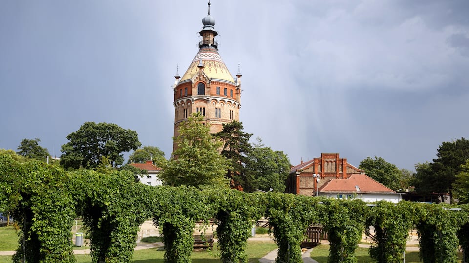 Water tower Wasserturm, erected between 1898 and 1899, after heavy thunderstorm. 10th district Favoriten, Vienna, Austria