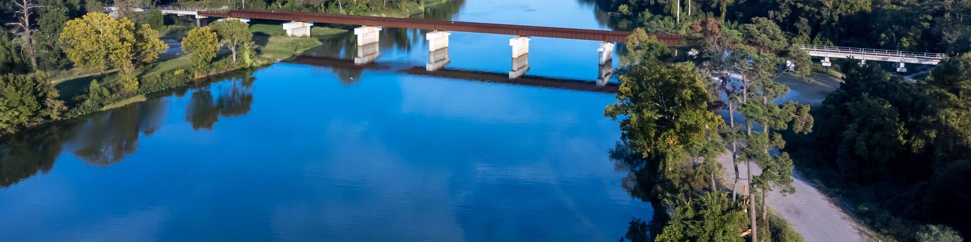 Railroad bridge across the San Jacinto River in Humble, Texas.