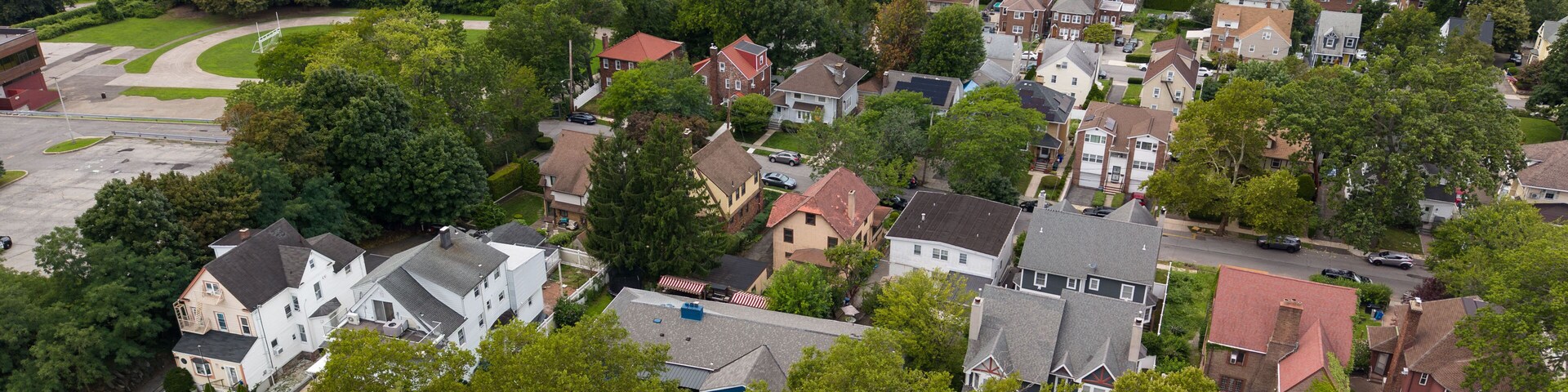 Aerial view of residential neighborhood on Primrose Avenue, Mount Vernon New York