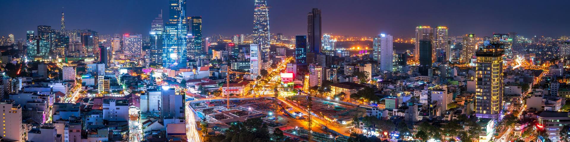 Cityscape of Ho Chi Minh City, Vietnam at night