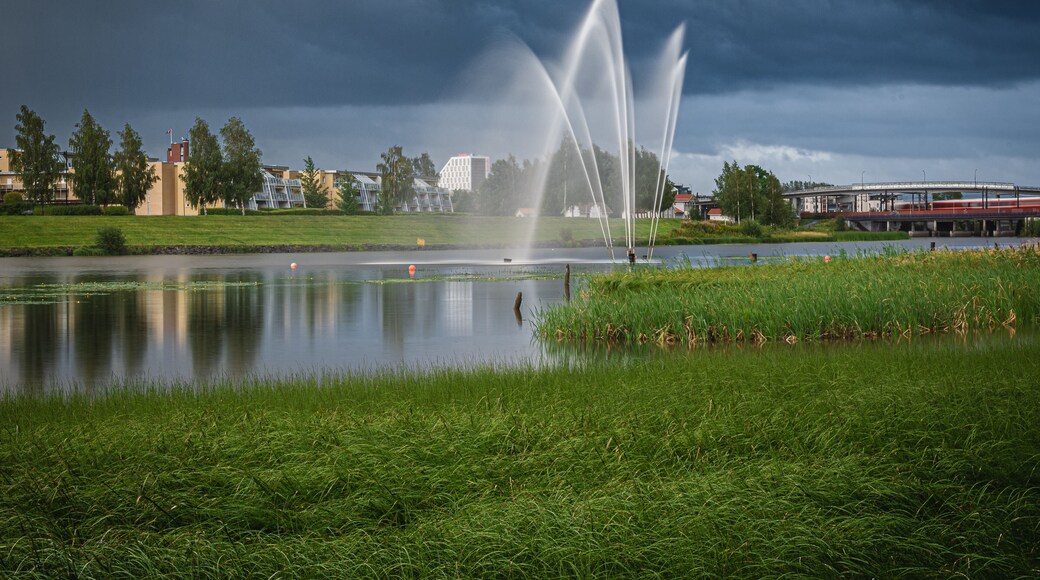 Fountain in the river of Nitelva in Lillestrom, Norway