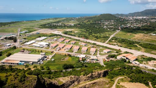 Vieux Fort, Saint Lucia - 10-16-2022: Drone view of the Hewanorra international airport.