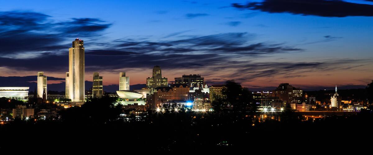 Albany NY at night from across the Hudson River