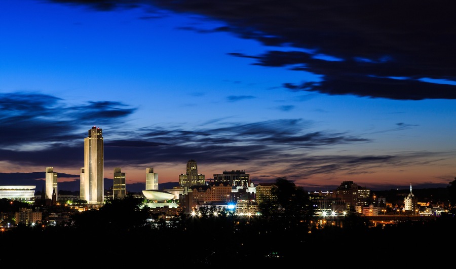 Albany NY at night from across the Hudson River