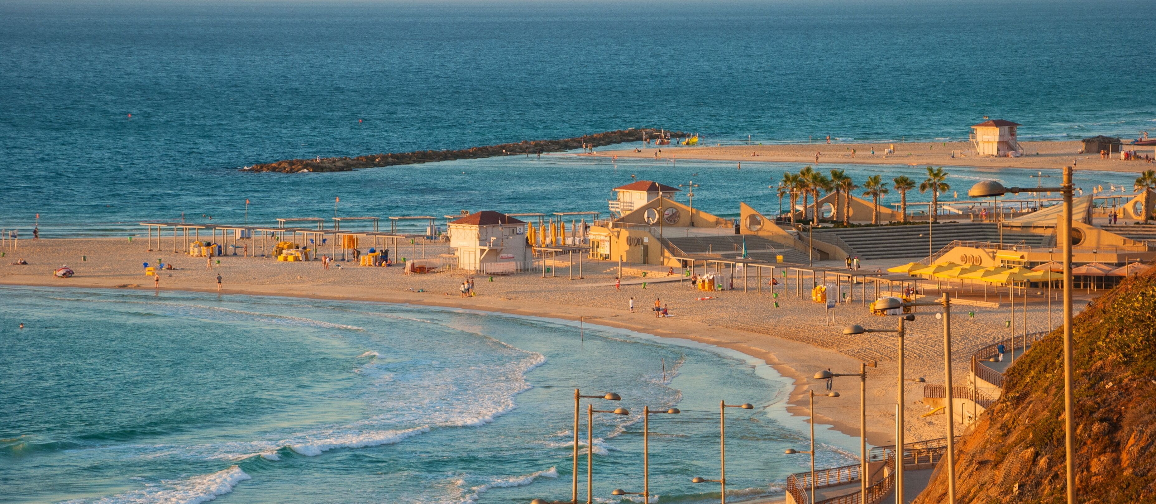 Sunset over the beach Sironit in Netanya in Israel