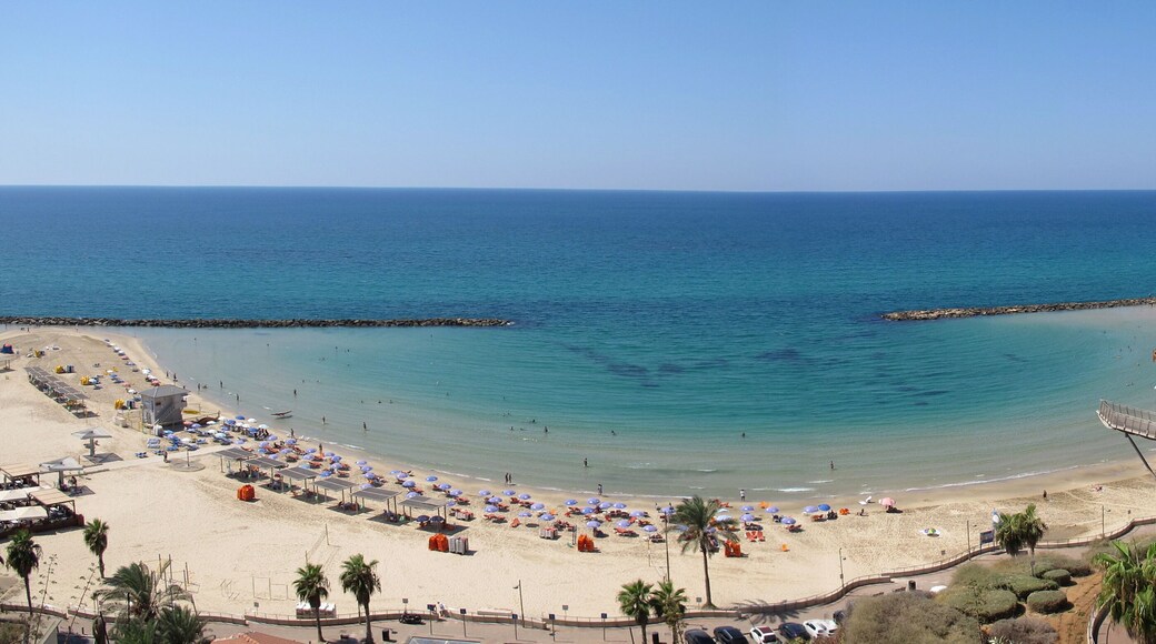 Top view of the central beaches of Netanya