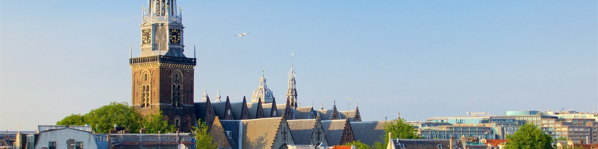 Ámsterdam ofreciendo un atardecer, una ciudad y elementos patrimoniales