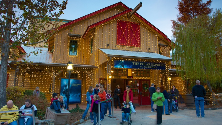 Festively decorated building attracting visitors in Atlanta, Georgia during the holiday season