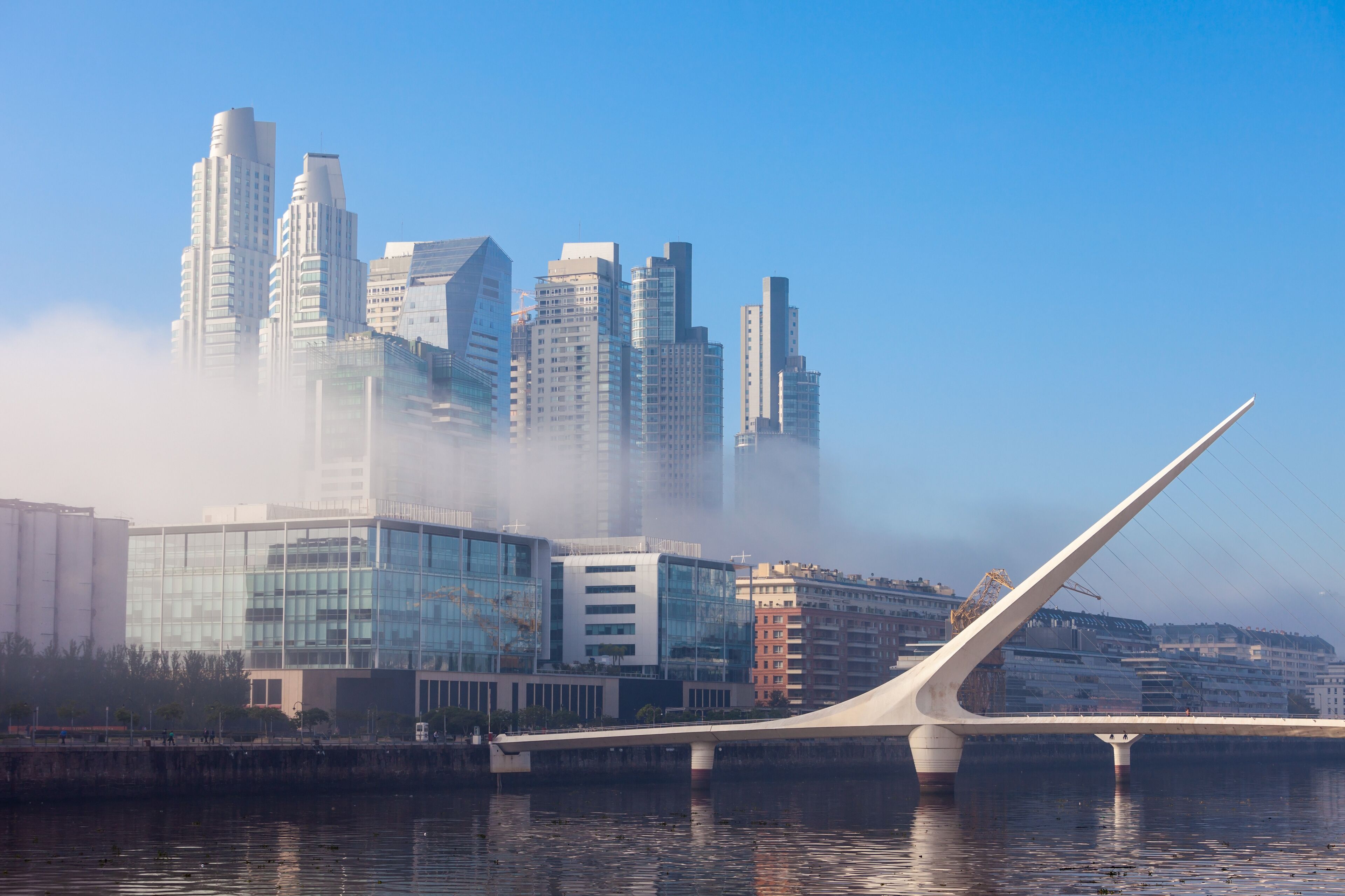 Puente de la Mujer (Womens Bridge), is a rotating footbridge for Dock 3 of the Puerto Madero district of Buenos Aires, Argentina