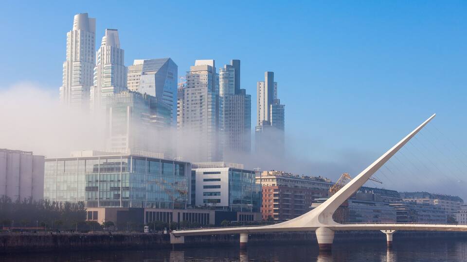 Puente de la Mujer (Womens Bridge), is a rotating footbridge for Dock 3 of the Puerto Madero district of Buenos Aires, Argentina