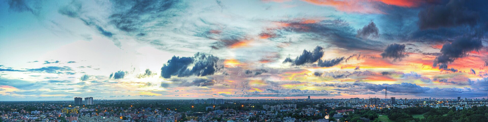 Birds eye view of Kolkata at sunset.