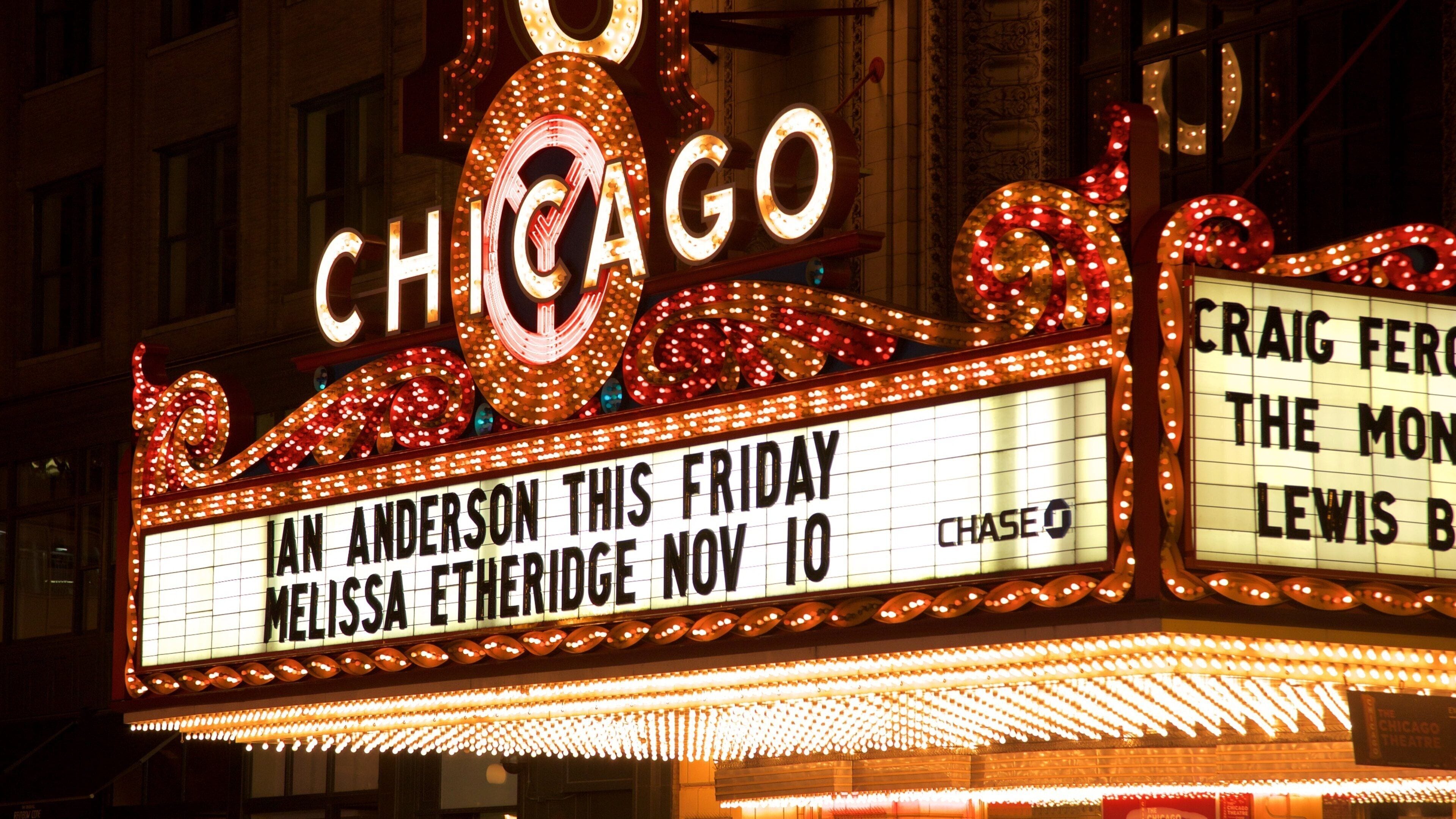 Chicago mostrando sinalização e cenas noturnas