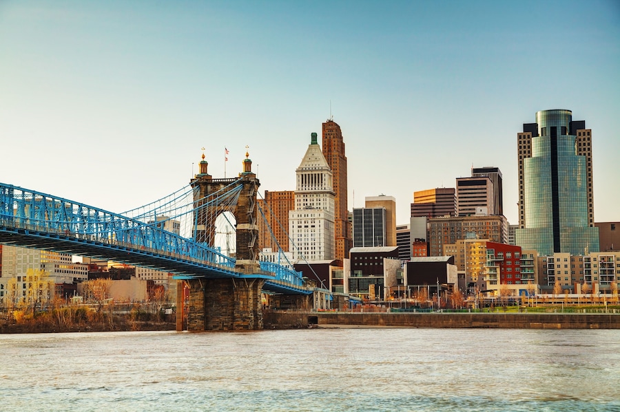 Cincinnati downtown overview in the evening