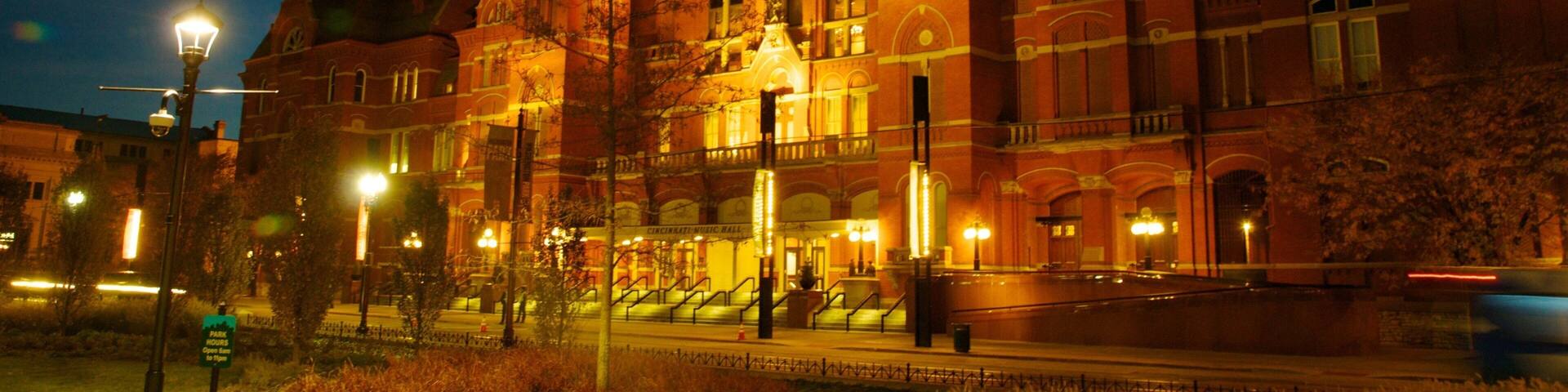Cincinnati's historic architecture illuminated at twilight showcasing the beauty of Ohio