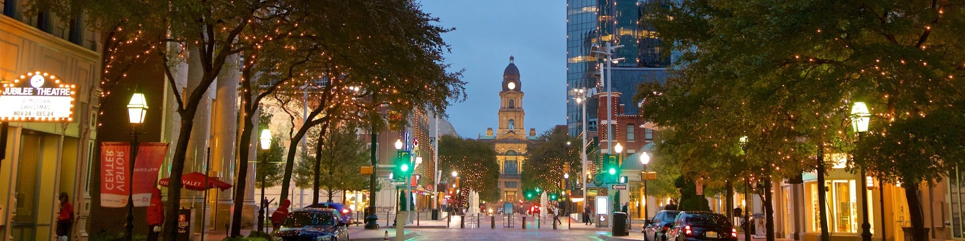 Fort Worth showing night scenes and a city