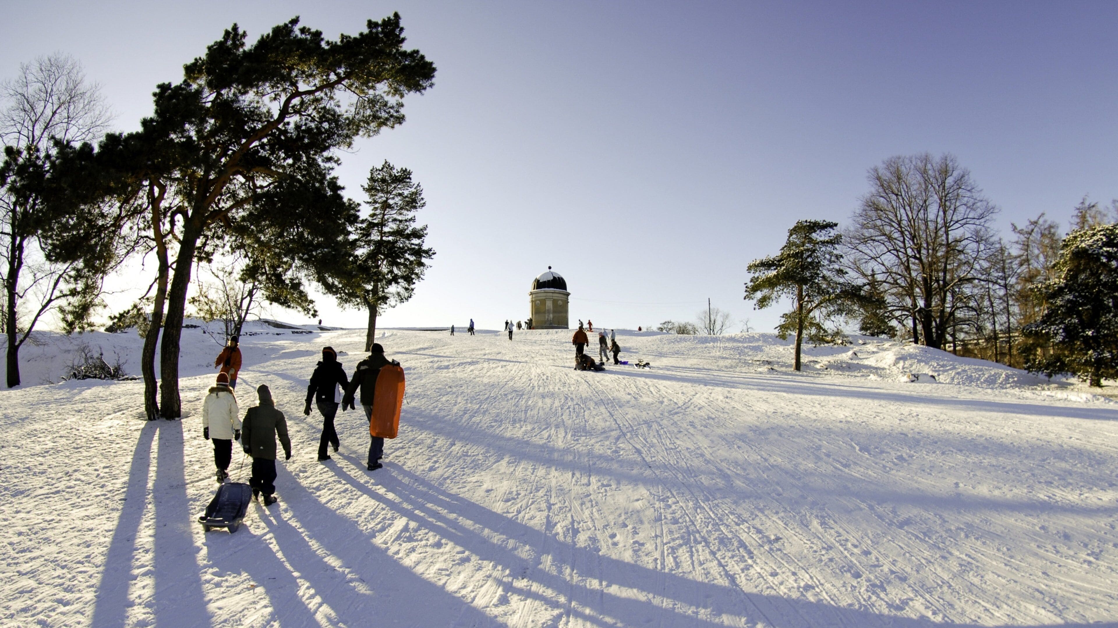 Helsinki showing landscape views, hiking or walking and snow