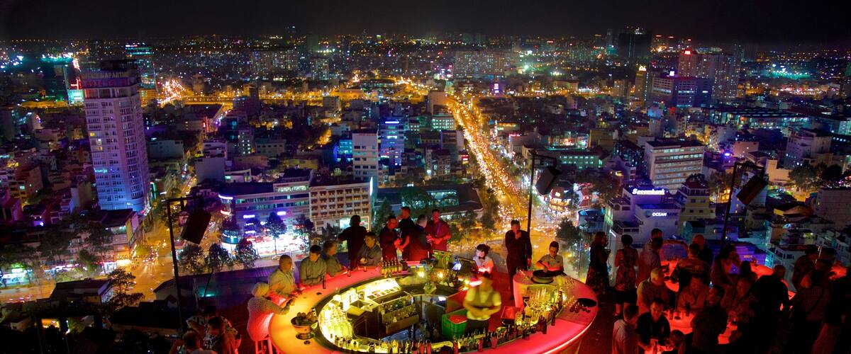 Ho Chi Minh City featuring night scenes, a bar and a city