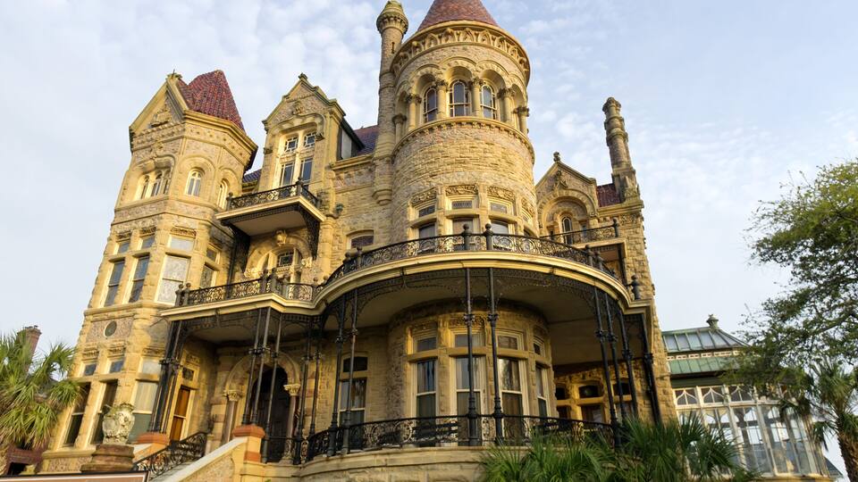 The Queen Anne style architecture of Bishops Palace on Galveston Island, Texas.